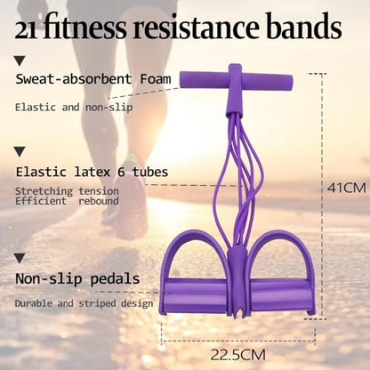 Multifunctional 6 Tube Elastic Yoga Resistance Bands for Waist Arm Leg Stretching, Affordable Training Aid, Latest Upgrade Sit Up Exercise Equipment for Women Men (Purple) - color: Purple;