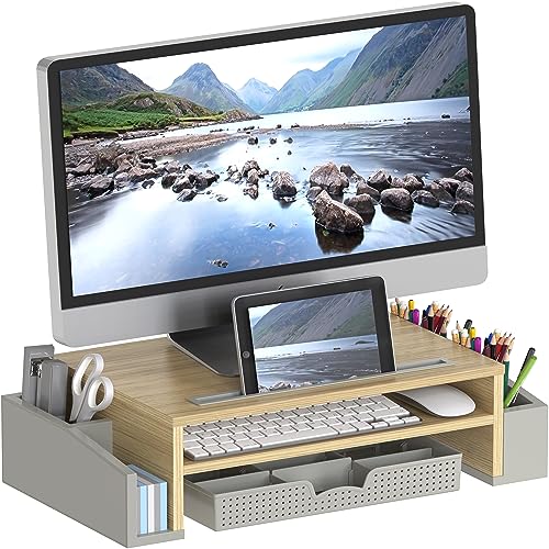 Simple Houseware Desk Monitor Stand Riser w/ Adjustable Tray, Oak - color: Oak