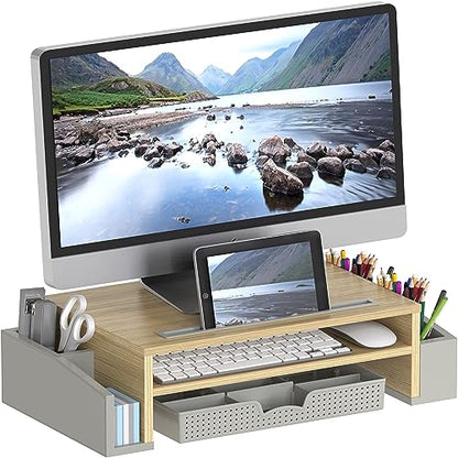 Simple Houseware Desk Monitor Stand Riser w/ Adjustable Tray, Oak - color: Oak