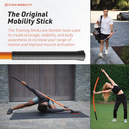 Stick Mobility 3 Stick Training Bundle | Mobility Stick to Improve Flexibility, Mobility, and Strength with Active Stretching for Golf, Running, Fitness, Pickleball, and More - color: Orange
