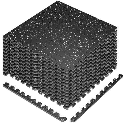 Interlocking Exercise Equipment Mats, 0.56" Thick 12 Tiles (48 Sq Ft) - Rubber Top Gym Flooring with High Density EVA Foam, Heavy Weight Workout Mats for Home GymFloor Protection,Black/White - color: Black/White, size: 48 Sq Ft (12 Tiles)