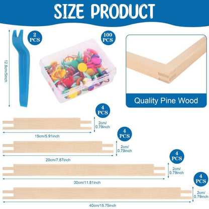 16 Sets Stretcher Bars for Needlework with 100 Tacks, 4 Sizes 16Pcs Wooden Canvas Splicing Stretcher Bars Needlepoint Embroidery Stitch Frame Set for Crafts Art Supplies for Women's Birthday Gift