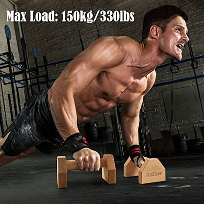 Push Up Stands, Handstand Parallettes Bars, Solid Wood Push Up Bars with Non-Slip Mat Push up Handles for Floor Exercise Home Workout Equipment for Men & Women Strength Training