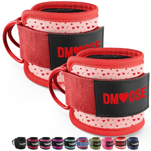 DMoose Fitness Ankle Strap for Cable Machine - One Size Fit with Premium Padding Cuffs, Ankle Bands for Working Out, Booty Workouts, Leg Extension, Hip Abductors, Kickbacks & Lower Body Exercises - color: Hearts - Pair