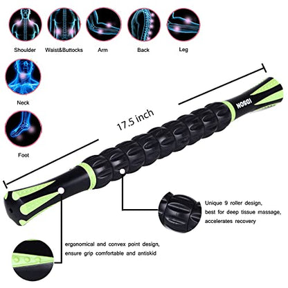 Muscle Roller Stick for Athletes- Body Massage Sticks Tools Massager for Relief Muscle Soreness,Cramping and Tightness,Help Legs and Back Recovery,Black Green