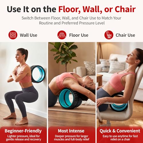 GymCope Back Roller for Back Pain Reliefn & Stretching, Deep Tissue Massage Roller Supports Up to 530 lbs / 240 kg, 5.5''-7.5'' Curved Foam Roller for Home Physical Stretching (Blue, Medium) - size: Medium