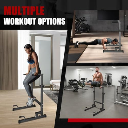 Dip Stand Station, Height Adjustable 40"-51.5", Iron Frame, Black, Foam Padded Grip Handles