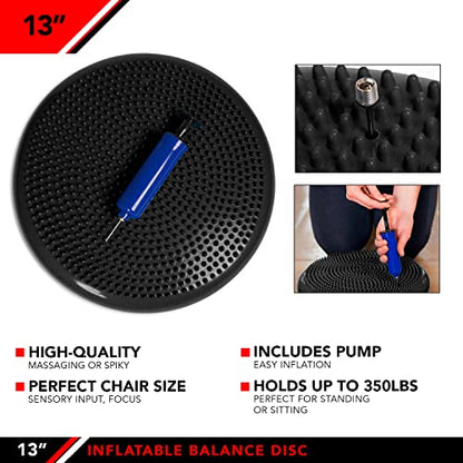 JFIT Inflatable Balance Disc - 13" or 26" Large Wobble Cushion Trainer - Durable Exercise Balance Pad for Coordination, Stability, and Core - Home, Gym, and Pet Training