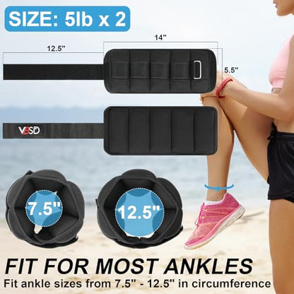 Adjustable Ankle Weights for Men Women, 2 4 6 8 10 lbs 1 Pair Leg Weight Straps, Weighted Ankle Weight Set with Removable Sandbags for Walking Running Yoga Physical Therapy Gym Home Workout