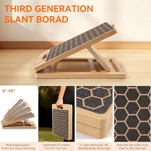 Slant Board for Calf Stretching | Adjustable Portable Wooden Incline Board | 300 Lbs Weight Capacity | Calf Stretch Wedge for Leg, Knees, Heel, Ankle & Stretching