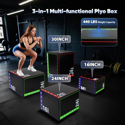 3 in 1 Plyo Box,High Density EPE Core and Non-Slip & Easy to Clean PVC Leather Cover,Exercise Box Home Gym Workout Trainer for Plyometric Jump Training,HIIT Workouts and Lower Body Strength