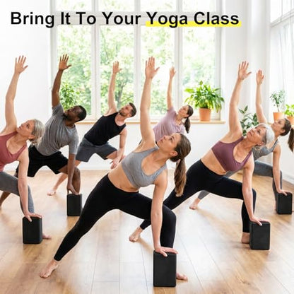 4 Pack Yoga Blocks 9 x 6 x 3 Inch Soft Eva Foam Lightweight Non Slip Yoga Props with Beveled Edges for Yogas Pilates Stretching Meditation (Black)