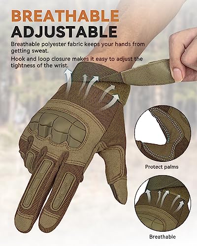 KUMGIM Tactical Motorcycle Gloves with Knuckle Protection Touchscreen - color: Tan, size: Medium