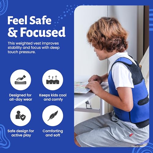 Sensory Compression Weighted Vest for Kids with ADHD, Calming Jacket for Anxiety, Highly Adjustable, Elementary to High School
