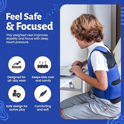 Sensory Compression Weighted Vest for Kids with ADHD, Calming Jacket for Anxiety, Highly Adjustable, Elementary to High School