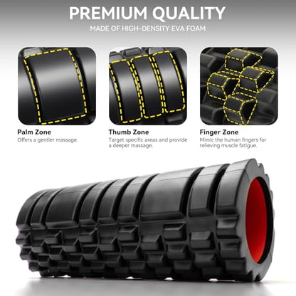 Krightlink Foam Roller for Deep Tissue Massager, 13" High Density Exercise Patented Roller for Muscle Massage and Myofascial Trigger Point Release Back Roller for Fitness, Yoga and Pilates (Black)