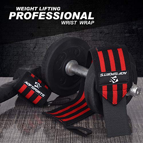 AQF Wrist Wraps for Weightlifting & Powerlifting, 18" USPA Approved (Pair) - color: Red & Black