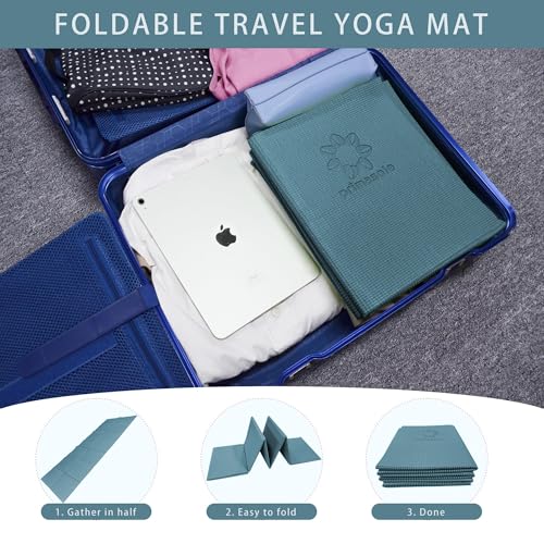 Primasole Folding Yoga Travel Pilates Mat Foldable Easy to Carry to Class Beach Park Tear resistant Travel Picnics 4mm Thick 9 Colors