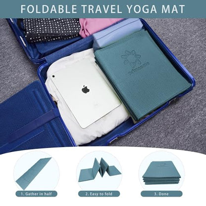 Primasole Folding Yoga Travel Pilates Mat Foldable Easy to Carry to Class Beach Park Tear resistant Travel Picnics 4mm Thick 9 Colors