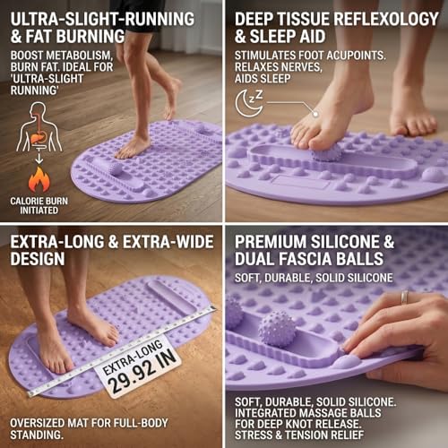 Acupressure Mat for Feet Massage, 29.92" Long Soft Silicone Reflexology Foot Massager with Dual Solid Fascia Balls, Deep Tissue Trigger Point Mat for Stress Relief, Sleep Aid & Fat Burning