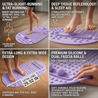Acupressure Mat for Feet Massage, 29.92" Long Soft Silicone Reflexology Foot Massager with Dual Solid Fascia Balls, Deep Tissue Trigger Point Mat for Stress Relief, Sleep Aid & Fat Burning