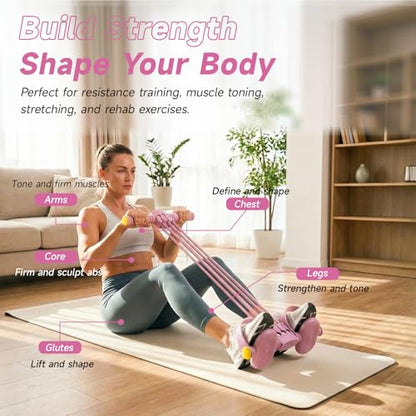Pedal Resistance Bands with Handles, Adjustable 6-Tube Foot Pedal Resistance Band, Heavy-Duty Natural Rubber Tension Bands for Full Body Workout, Home Fitness Training for Abdomen, Arms, Legs & Waist