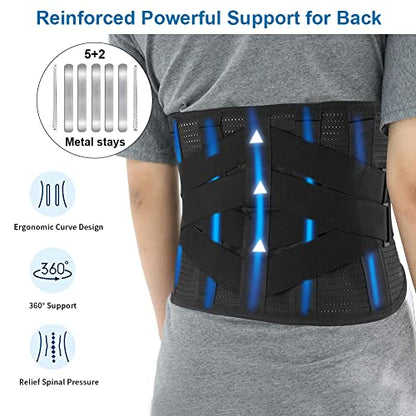 Back Brace with Heating Pad for Lower Back Pain, Cordless Heating Pad for Back, Heated Back Brace for Women and Men, Lumbar Support Brace for Sciatica, Scoliosis, Herniated Disc, Cramps, L