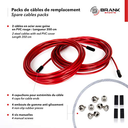 BRANK SPORTS® Pack of 2 Replacement Steel Ropes for all Jump Ropes | Length 12' | 2 Diameters and 7 Colors to Choose From | Replacement Bindings Included | Ideal for Advanced to Double Under