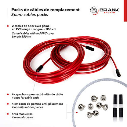 BRANK SPORTS® Pack of 2 Replacement Steel Ropes for all Jump Ropes | Length 12' | 2 Diameters and 7 Colors to Choose From | Replacement Bindings Included | Ideal for Advanced to Double Under