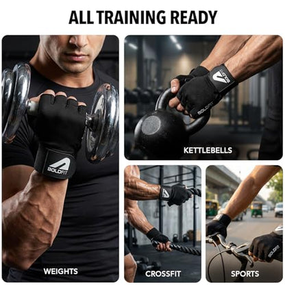 Boldfit Gym Gloves for Men & Women with Wrist Support Accessories for Weightlifting, Training, Exercise, Cycling Gloves, Bike Riding Gloves - size: Large (L)