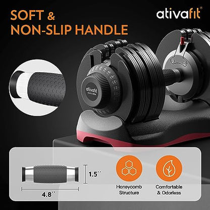 ATIVAFIT Adjustable Dumbbells Set of 2, 5–88LB Quick Adjust Free Weights with Double Safety Lock & Anti-Slip Steel Handle, Space Saving Home Gym Equipment for Full Body Strength Training
