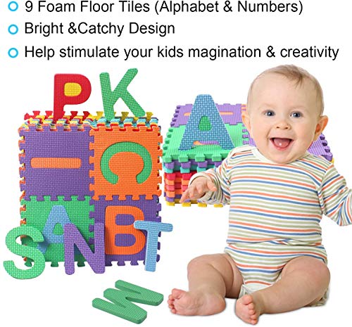 Kangler Kids Foam Puzzle Play Mat 5.9inch x 5.9inch (36-Piece Set) Interlocking EVA Floor Tiles with Alphabet and Numbers