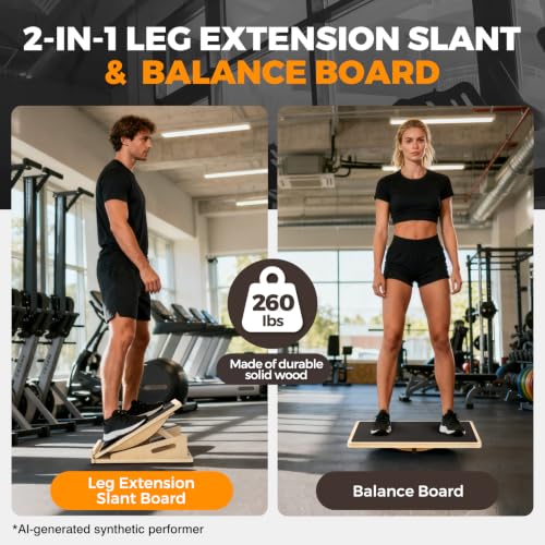 2-in-1 Wooden Balance Board with Adjustable Incline (15°–35°) – Slant Board & Calf Stretcher for Balance Training, Core Strength, and Ankle Mobility – Solid Wood, Non-Slip Surface, Ideal for Home Gym & Physical Therapy