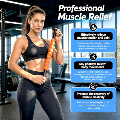 Muscle Roller Stick - A Full-Body Massage Roller that Can Relieve Muscle Soreness, Cramps and Tension After Exercise. It is a Handheld Physical Therapy and Recovery Tool（Black and Orange） - color: Orange