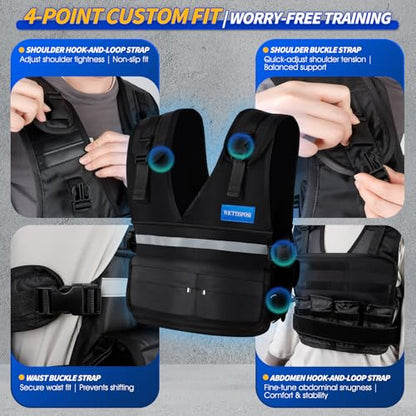 Adjustable Washable Weighted Vest for Women Men, Flexible Cushioning & 4-Layer Breathable Fabric, V-Neck for Walking, Running & Strength Training