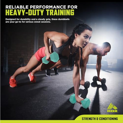 RBX Vinyl Coated Hand Weight Dumbbell Set - Hex Shaped, Roll Free for Body Building/Sculpting/Strength Training Exercise, (Set of 2) - color: Mint, size: 2lb