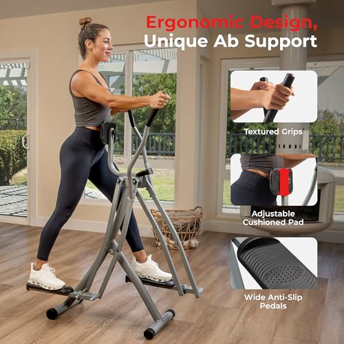 Sunny Health & Fitness Foldable Air Walk Elliptical, 30" inch Long Stride Glide Exercise Full-Body Cardio Cross Smart Trainer for Home Office, SunnyFit App via Bluetooth with Adjustable Resistance - style: Smart