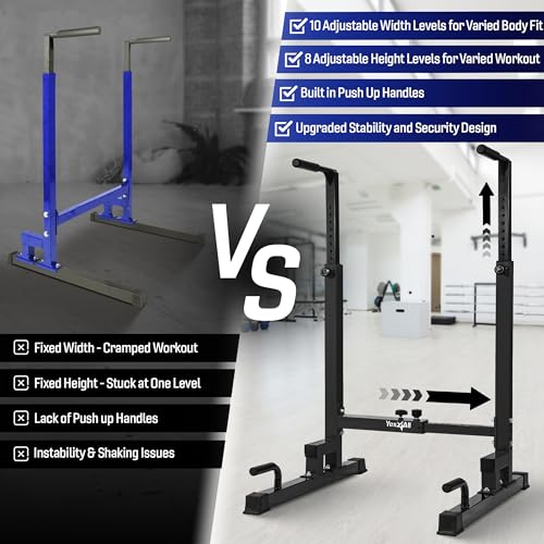 Yes4All Dip Stand 500 LBS Capacity, 80 Levels Adjustable Dip Bars, Dip Station Machine for Home Gym - color: Black