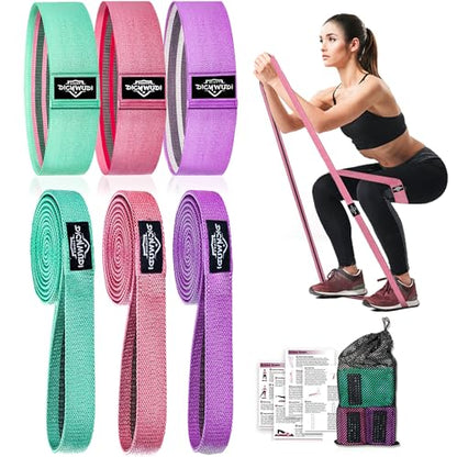 Fabric Resistance Bands for Working Out, 6Pack Non-Slip Exercise Bands for Women and Men, Fabric Booty Bands for Home, Fitness, Pilates, Stretching