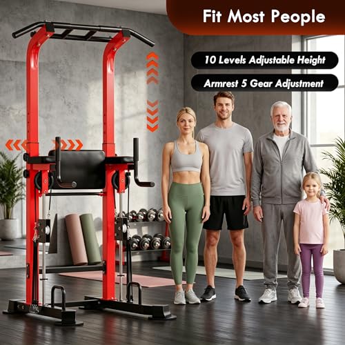 SogesPower Power Tower Dip Station Pull Up Bar for Home Gym Multi-Function Adjustable Height Strength Training Workout Equipment