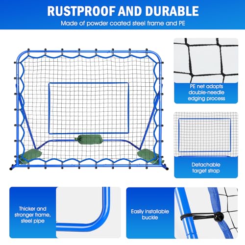 Soccer Baseball Rebounder Net, Soccer Goal Net, Volleyball Softball Rebound Pitchback Net Quick-Switch Angle Training for Control, Passing Practice, Bounce Back Rebounder Goals Gifts Trainer Equipment - size: 5FTx4FT