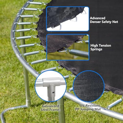 1500LBS 10FT 12FT 14FT 16FT Trampoline for Kids Adults with Basketball Hoop, Enclosure Net, Sprinkler, Lights, Disco Ball with Music Speaker, Heavy Duty Trampoline Outdoor Trampolines - color: Blue - 8FT