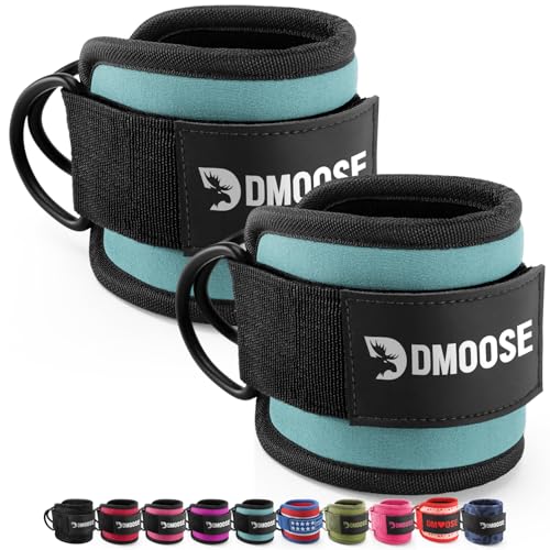 DMoose Fitness Ankle Strap for Cable Machine - One Size Fit with Premium Padding Cuffs, Ankle Bands for Working Out, Booty Workouts, Leg Extension, Hip Abductors, Kickbacks & Lower Body Exercises - color: Cyan - Pair