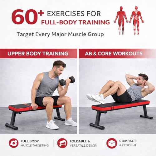 Flat Weight Bench for Home Gym 618 LB Foldable Adjustable Workout Bench Dumbbell Bench Press Exercise Bench for Strength Training & Sit Ups Black