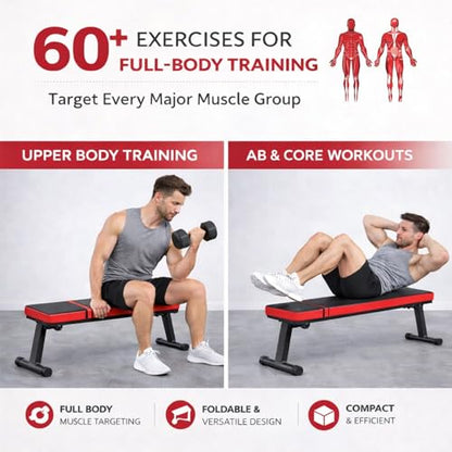 Flat Weight Bench for Home Gym 618 LB Foldable Adjustable Workout Bench Dumbbell Bench Press Exercise Bench for Strength Training & Sit Ups Black