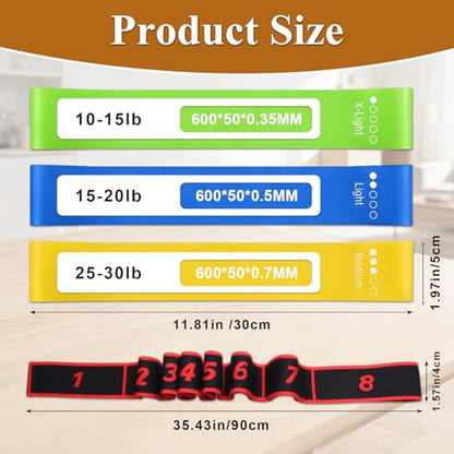 4 Pcs Fitness Resistance Band for Stretching and Yoga with 8-Level Adjustable Strap & 3 Loop Resistance Bands for Legs, Resistance Bands for Working Out, Pilates, Physical Therapy, Home Workout