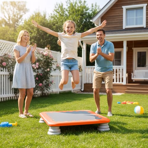 Mini Kids Trampoline, Rebounder Board Jump Trainer with EVA Cushion Surface & Non Slip PU Foam Base, Sensory Balance Board Toy 200 lbs Capacity Indoor Outdoor Play Equipment for Ages 3 to 12