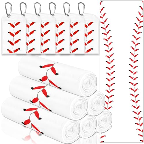 6Pcs Baseball Cooling Towels with Bags 38x12 in Breathable Chilly Microfiber Ice Towel Fast Drying Sport Team Gift for Player Coach Gym Workout Biking Running Yoga (Baseball) - color: White