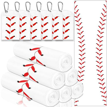6Pcs Baseball Cooling Towels with Bags 38x12 in Breathable Chilly Microfiber Ice Towel Fast Drying Sport Team Gift for Player Coach Gym Workout Biking Running Yoga (Baseball) - color: White