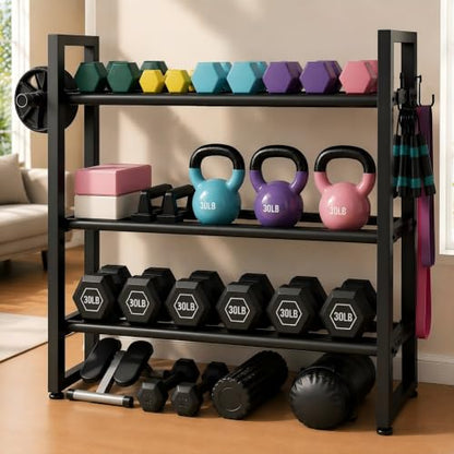 3 Tier Adjustable Dumbbell Rack, 31.5 Inch Length Dumbbell Weight Rack Stand for Home Gym Storage Organizer Dumbbells Kettlebell Up to 390 LB Capacity (Dumbbells Rack Stand Only) ﻿